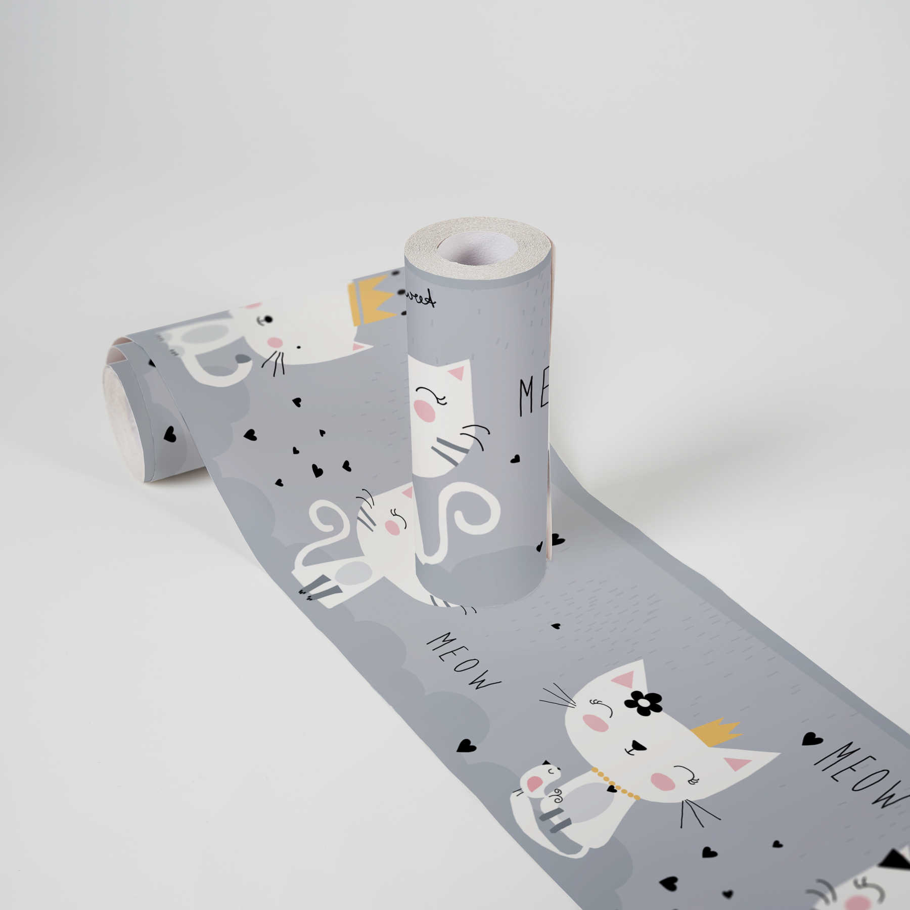             Cats border for girls room "Royal cats" - grey, yellow, pink
        
