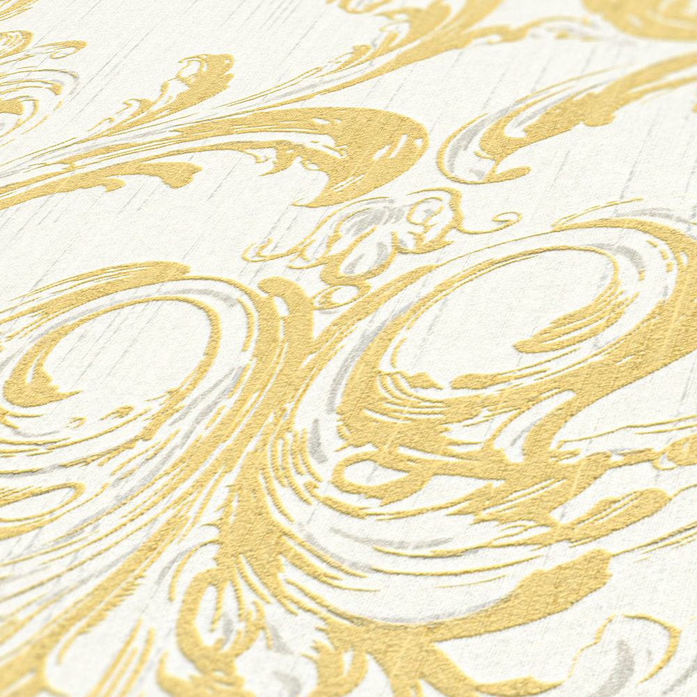             Carta da parati in tessuto non tessuto con ornamento storico e effetto struttura - oro, bianco
        