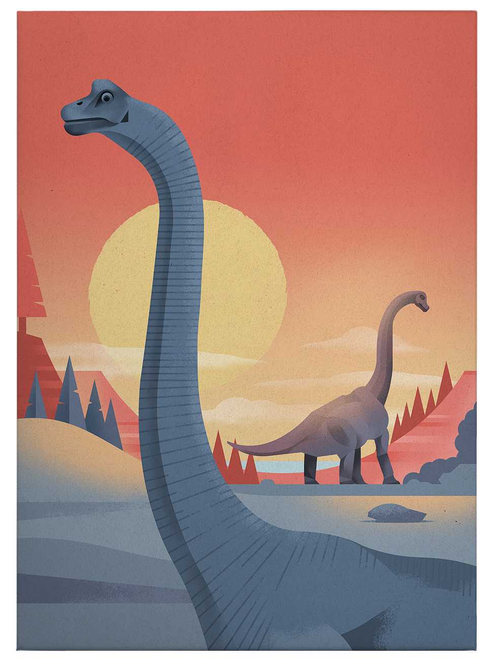             Canvas print dinosaurs in the sunrise – colourful
        