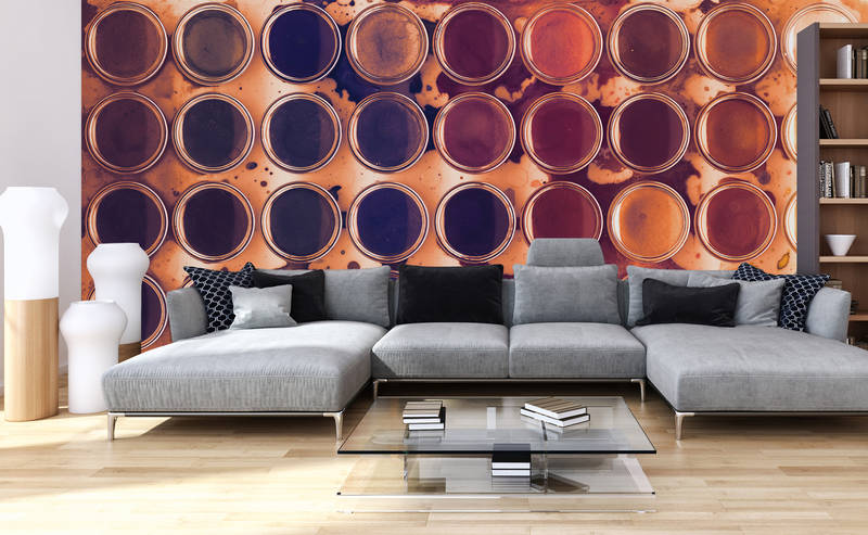             Photo wallpaper 3D motif colour palette - blue, orange, yellow
        
