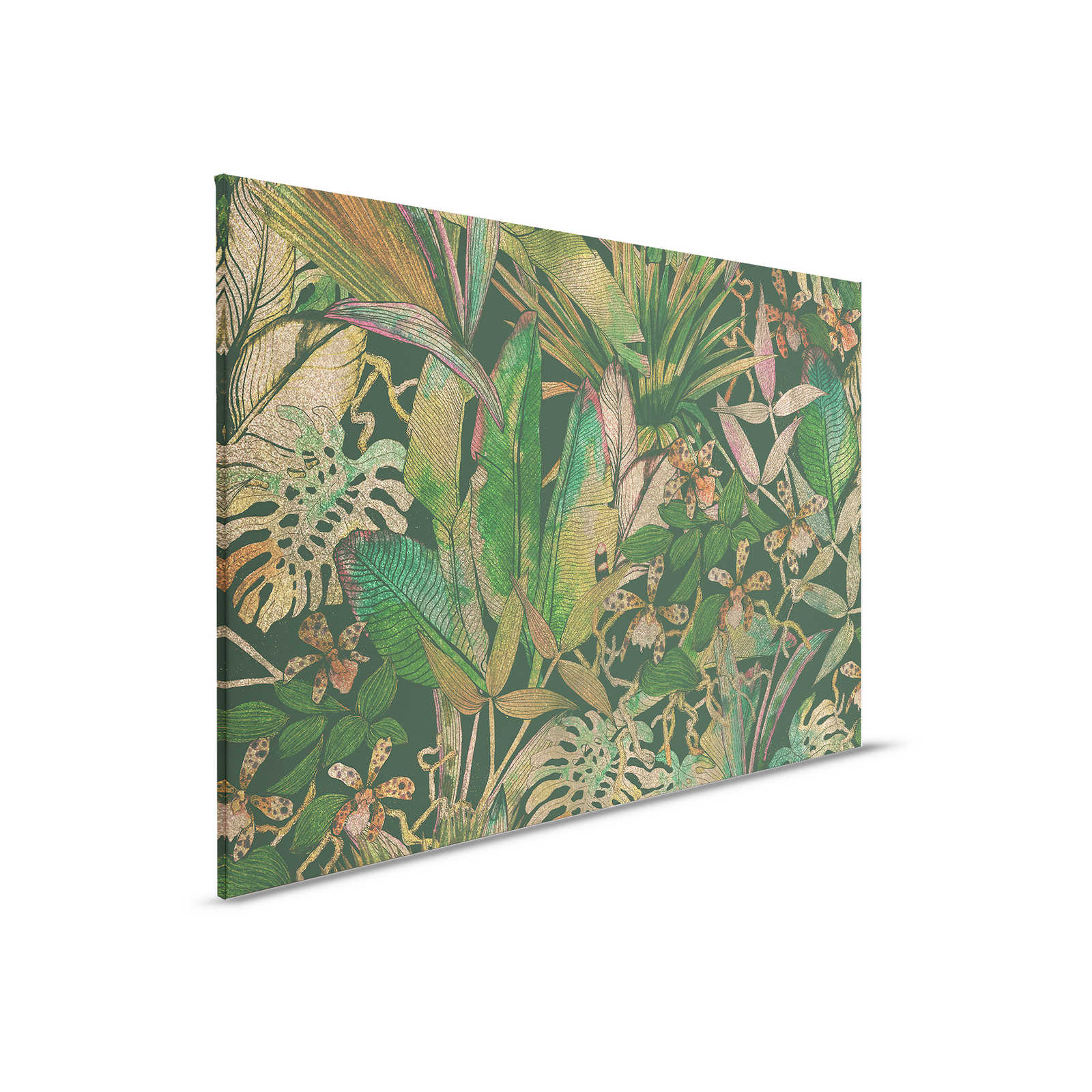 Tela dipinta con motivo Jungle con foglie e fiori - 0,90 m x 0,60 m
