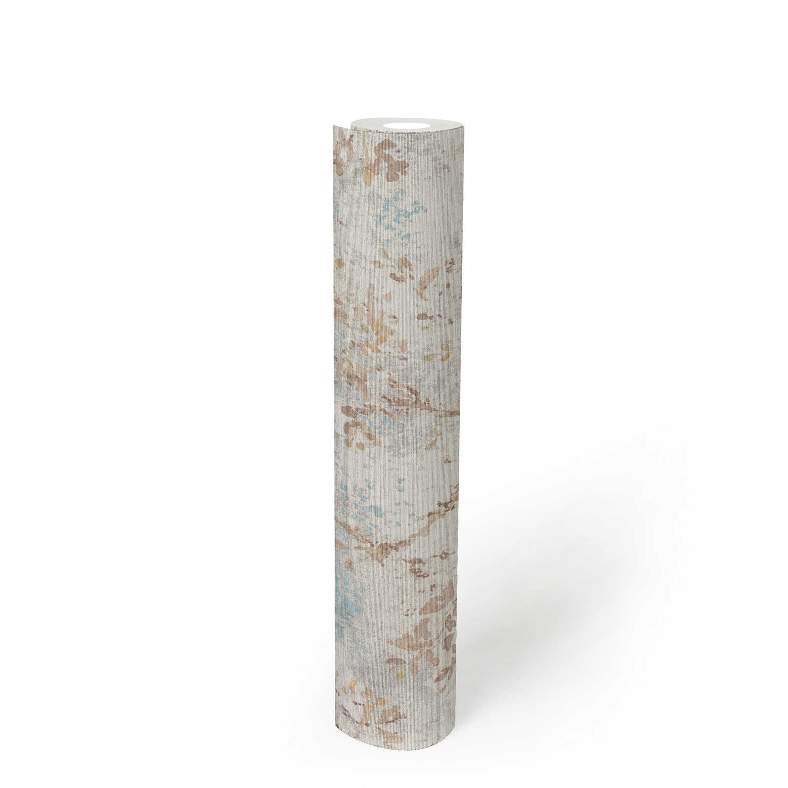             Non-woven wallpaper with a floral watercolour look - blue, beige, gold
        