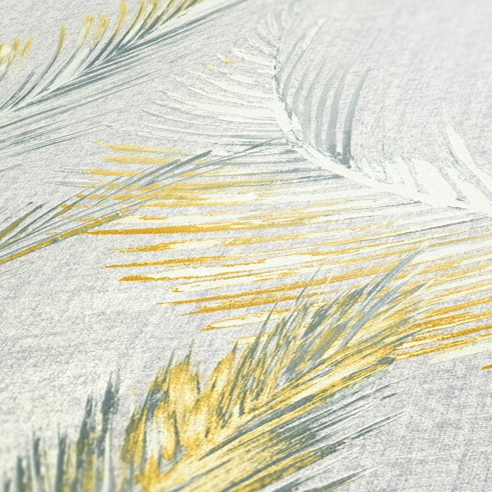             Papier peint à l'aspect textile avec motif plumes, style maison de campagne - gris
        