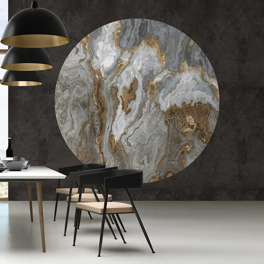         Luna 2 - marble photo wallpaper stone circle in front of black plaster look
    