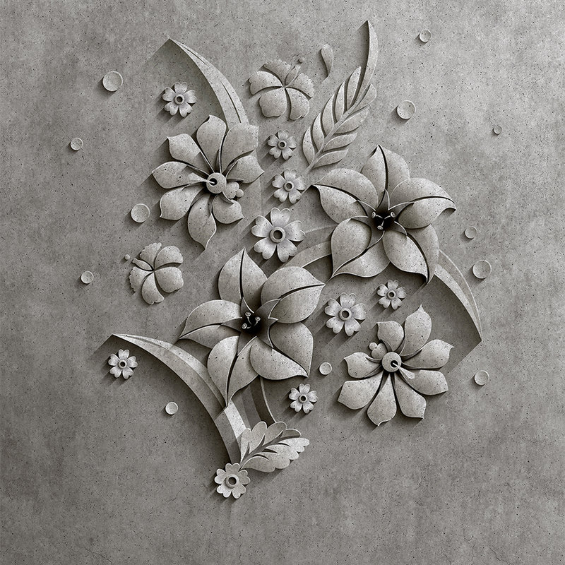 Relief 1 - Photo wallpaper in concrete structure of a flower relief - Grey, Black | Matt smooth fleece
