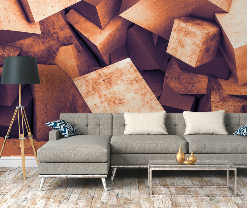            Concrete blocks with 3D look photo wallpaper - Orange
        