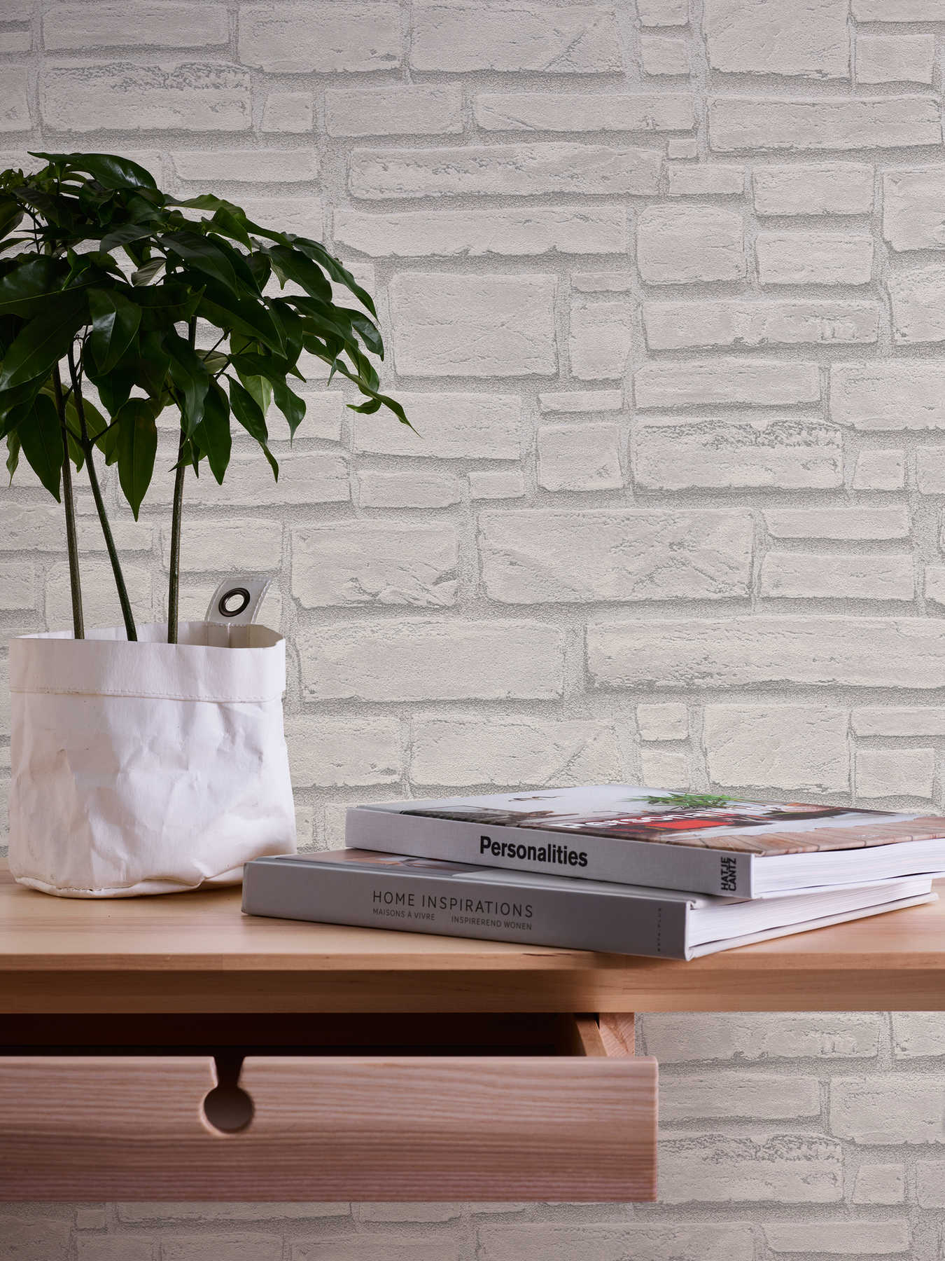             Masonry wallpaper with light grey stones - white, grey
        