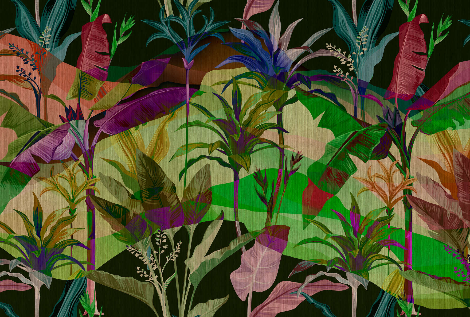             Palmyra 2 - papier peint jungle feuilles multicolores
        