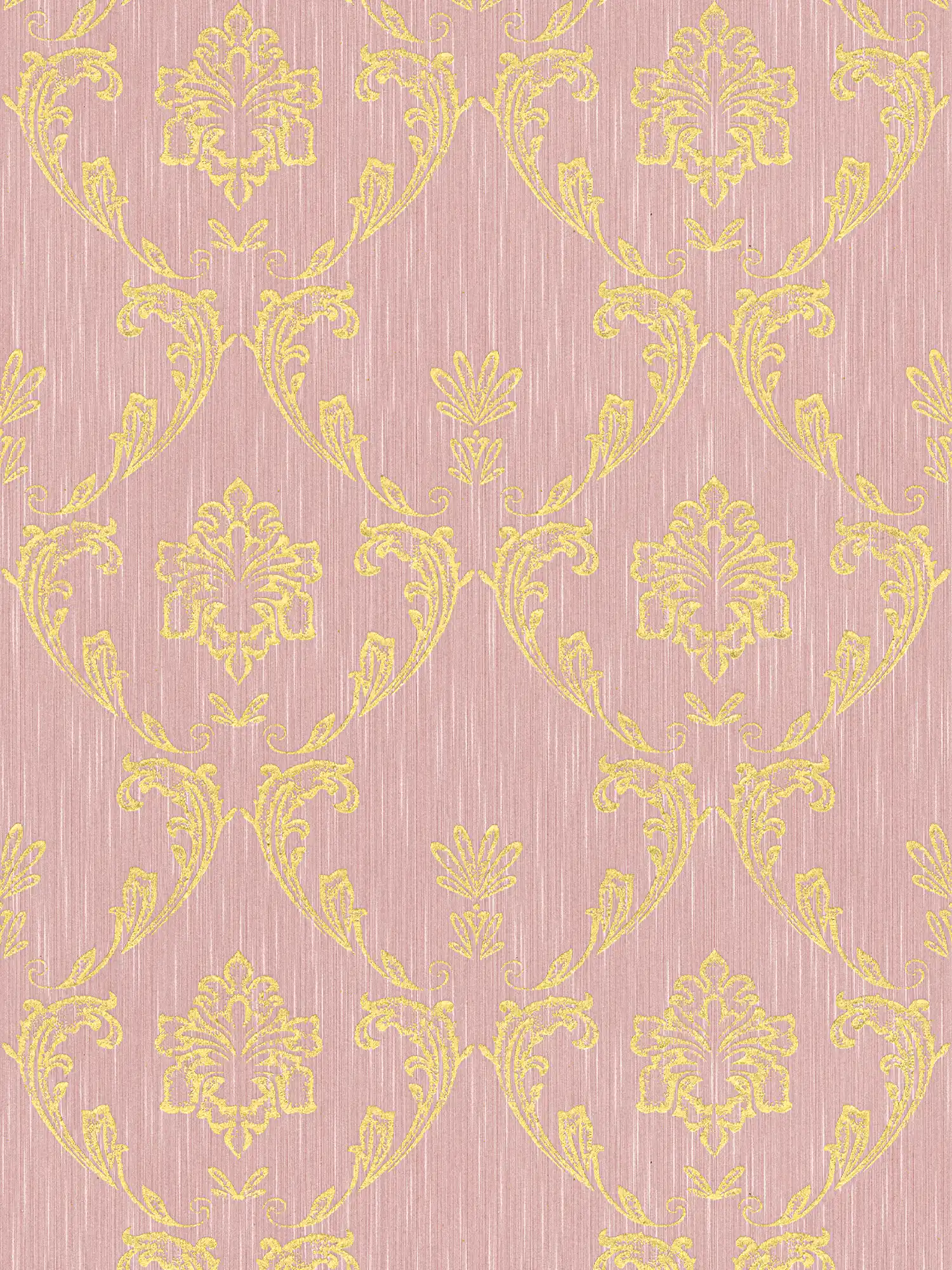 Ornamental wallpaper with floral elements in gold - gold, pink
