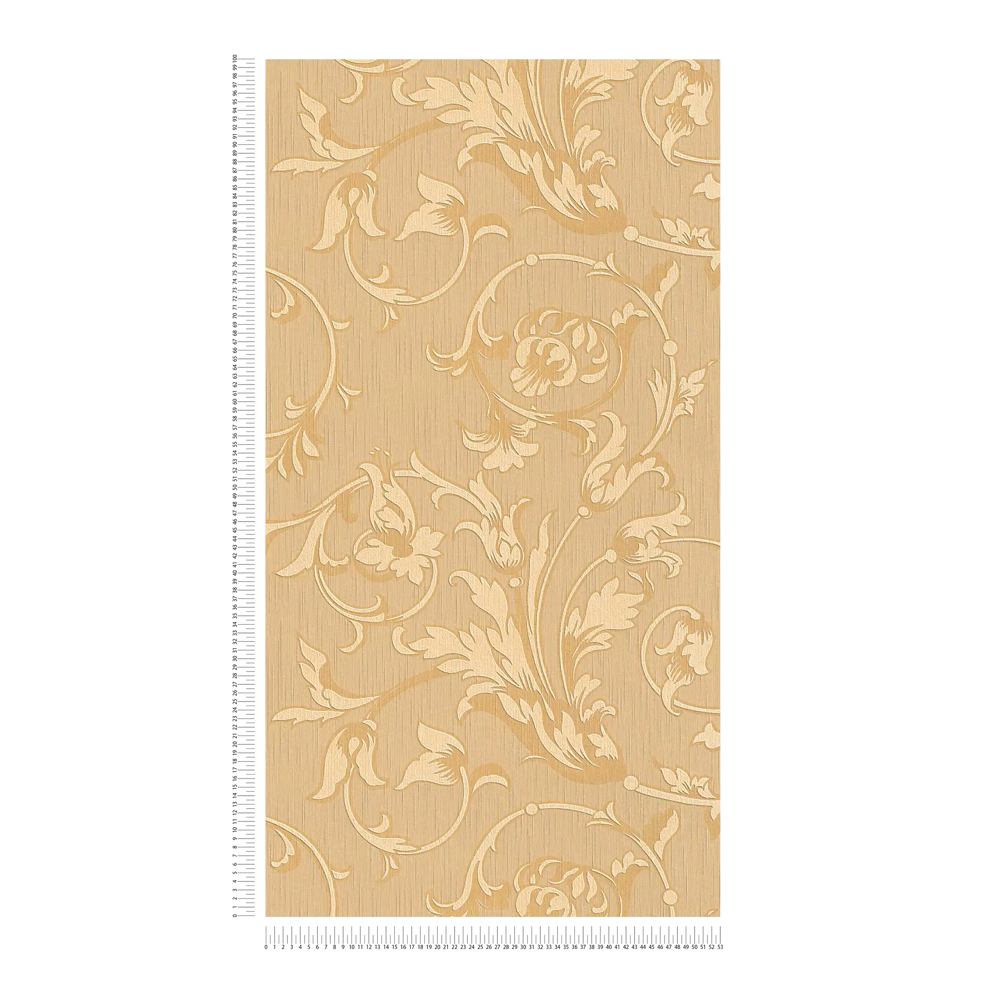             papier peint en papier baroque avec ornements Soie aspect textile - orange, beige
        