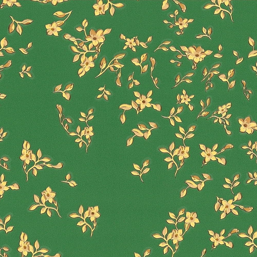             Papier peint vert VERSACE avec petites fleurs dorées - vert, or, jaune
        