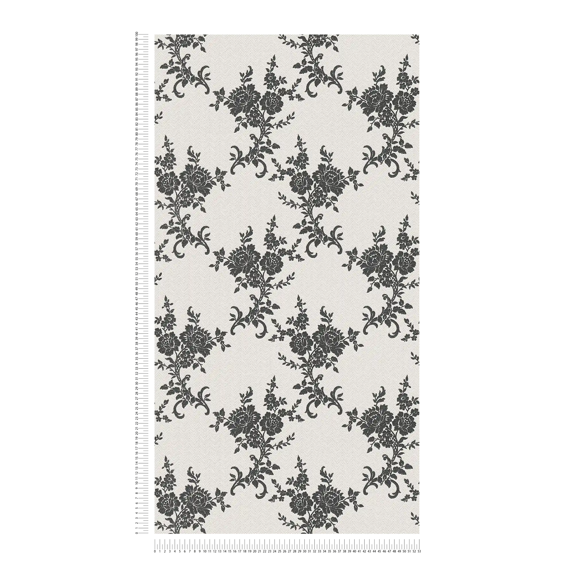             Wallpaper floral ornaments & chevron pattern - black, white, silver
        