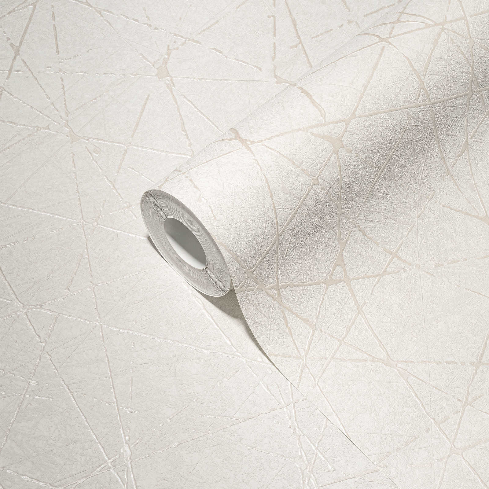             Non-woven wallpaper with graphic line pattern - white, cream, silver
        