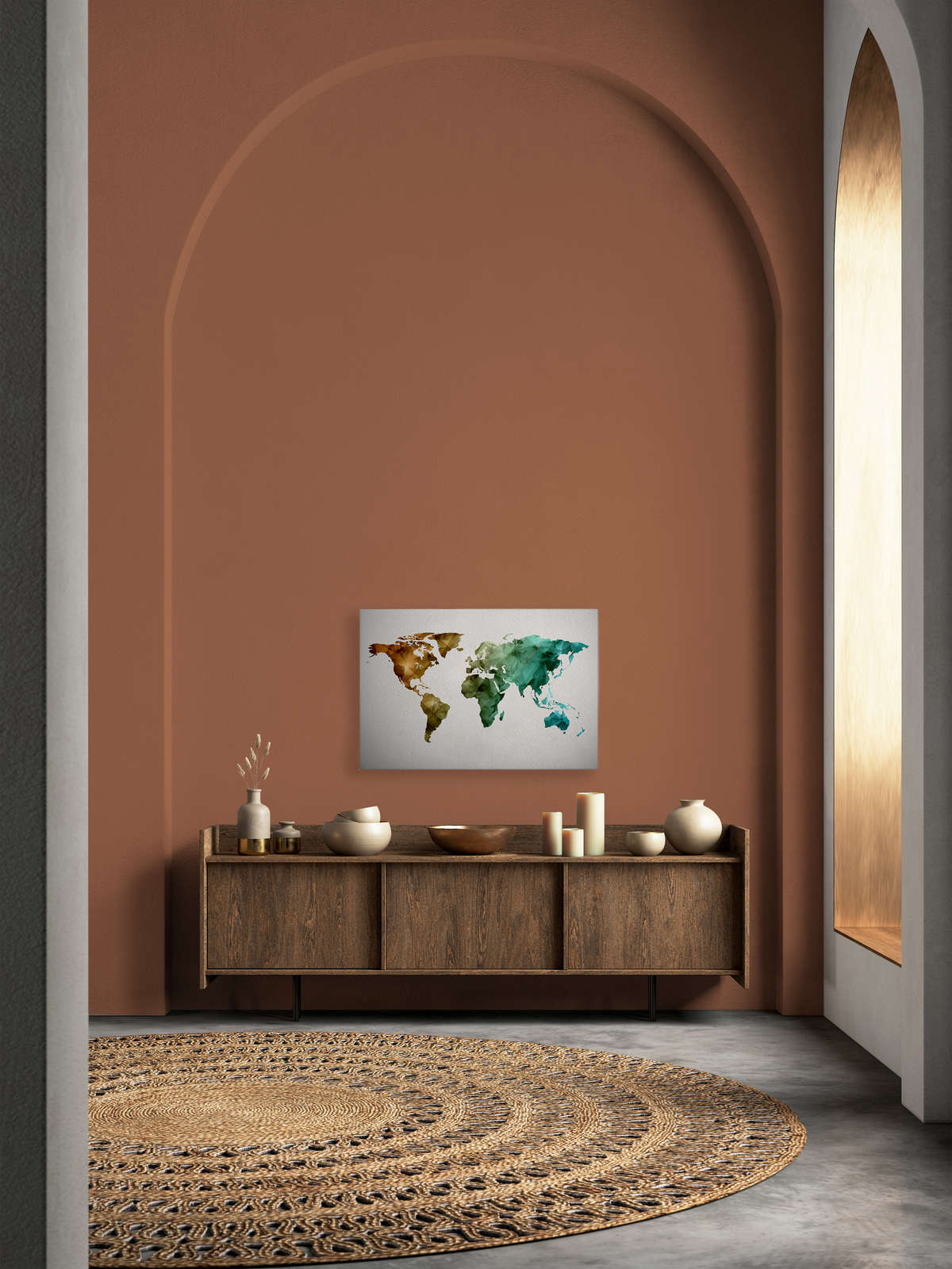             Canvas met wereldkaart gemaakt van grafische elementen | WorldGrafic 1 - 0.90 m x 0.60 m
        