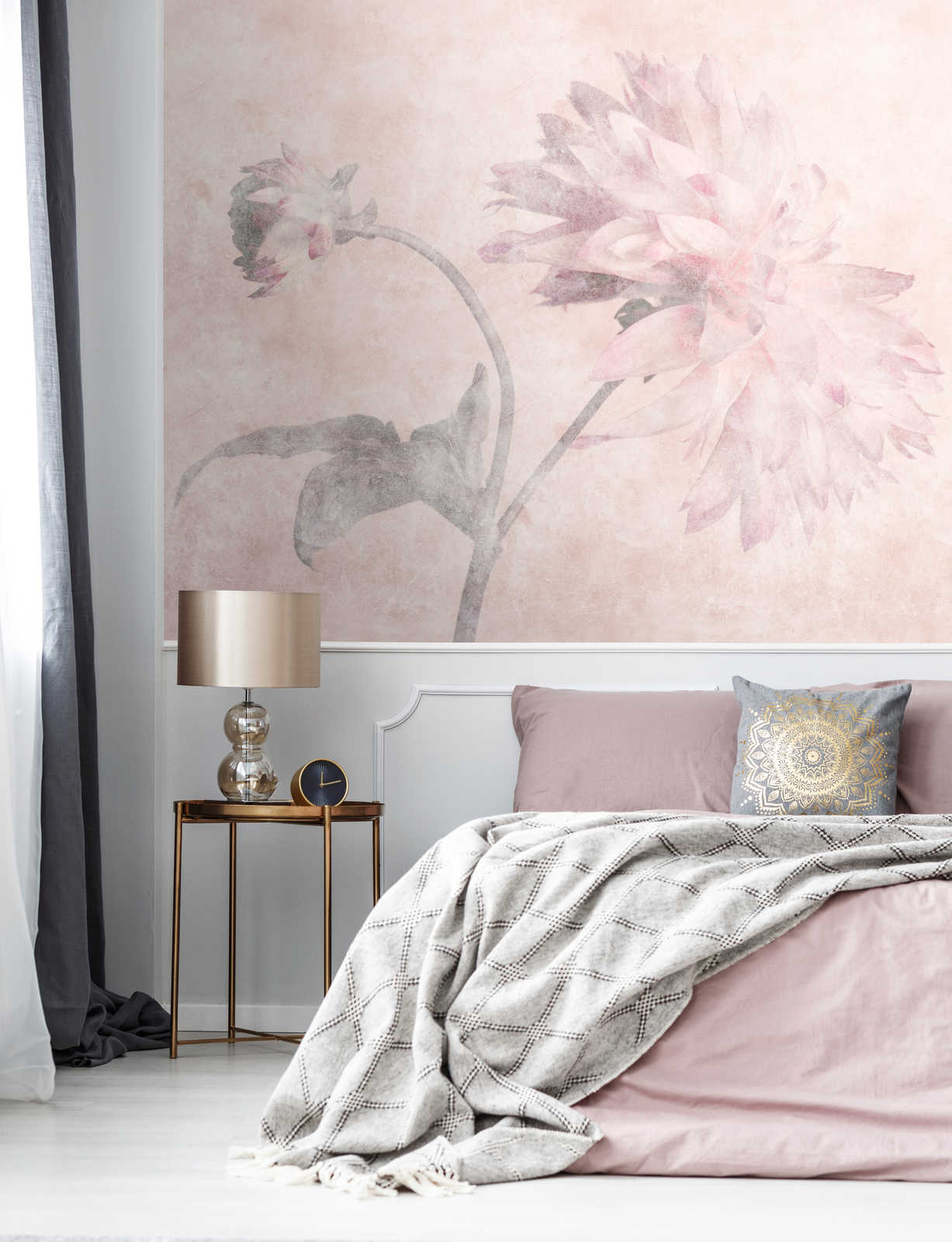             Morning Room 2 – Flower wallpaper mural dahlias in a faded fresco style
        