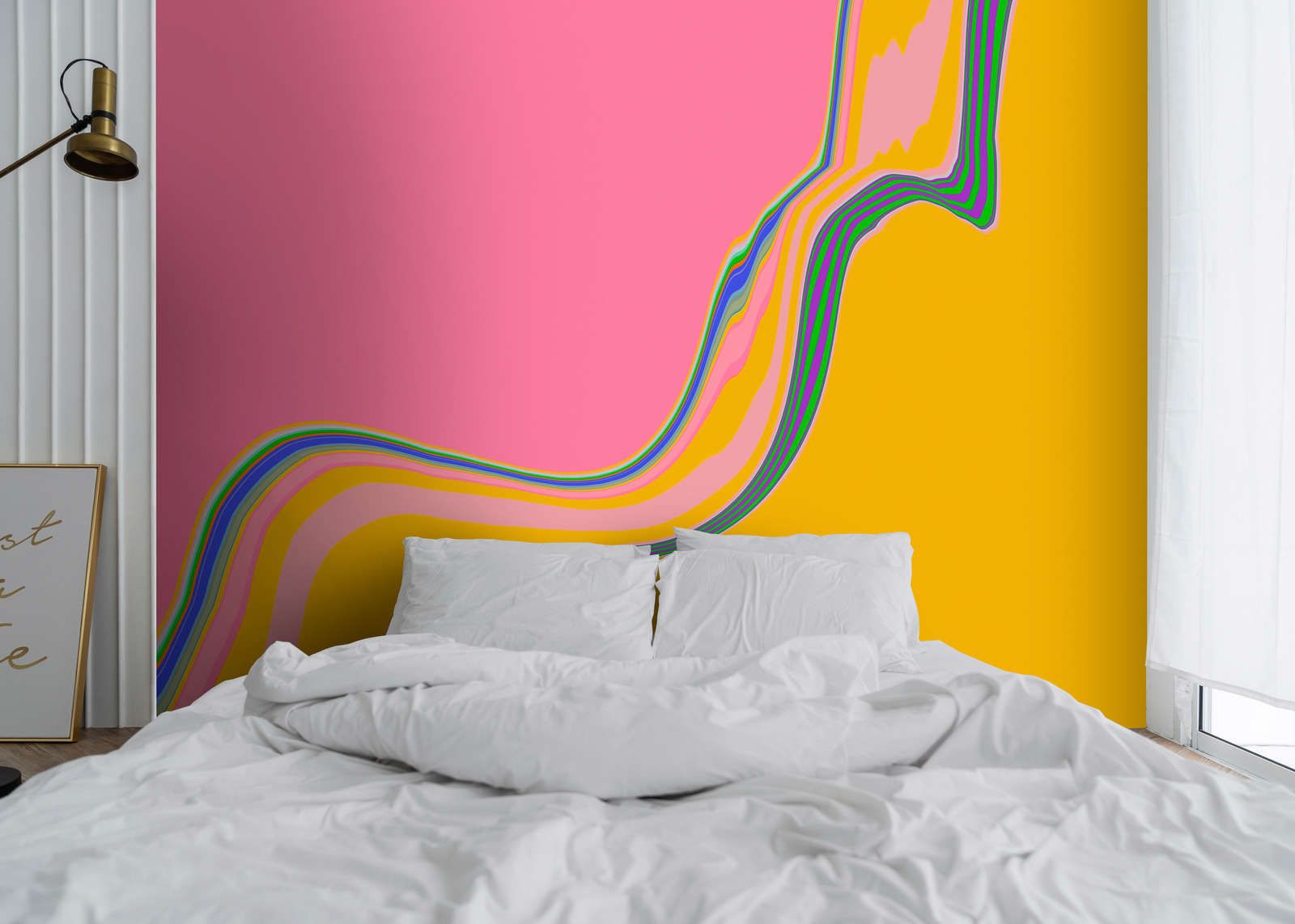             Photo wallpaper »nexus« - Abstract wave design - Pink, Orange | Smooth, slightly shiny premium non-woven fabric
        