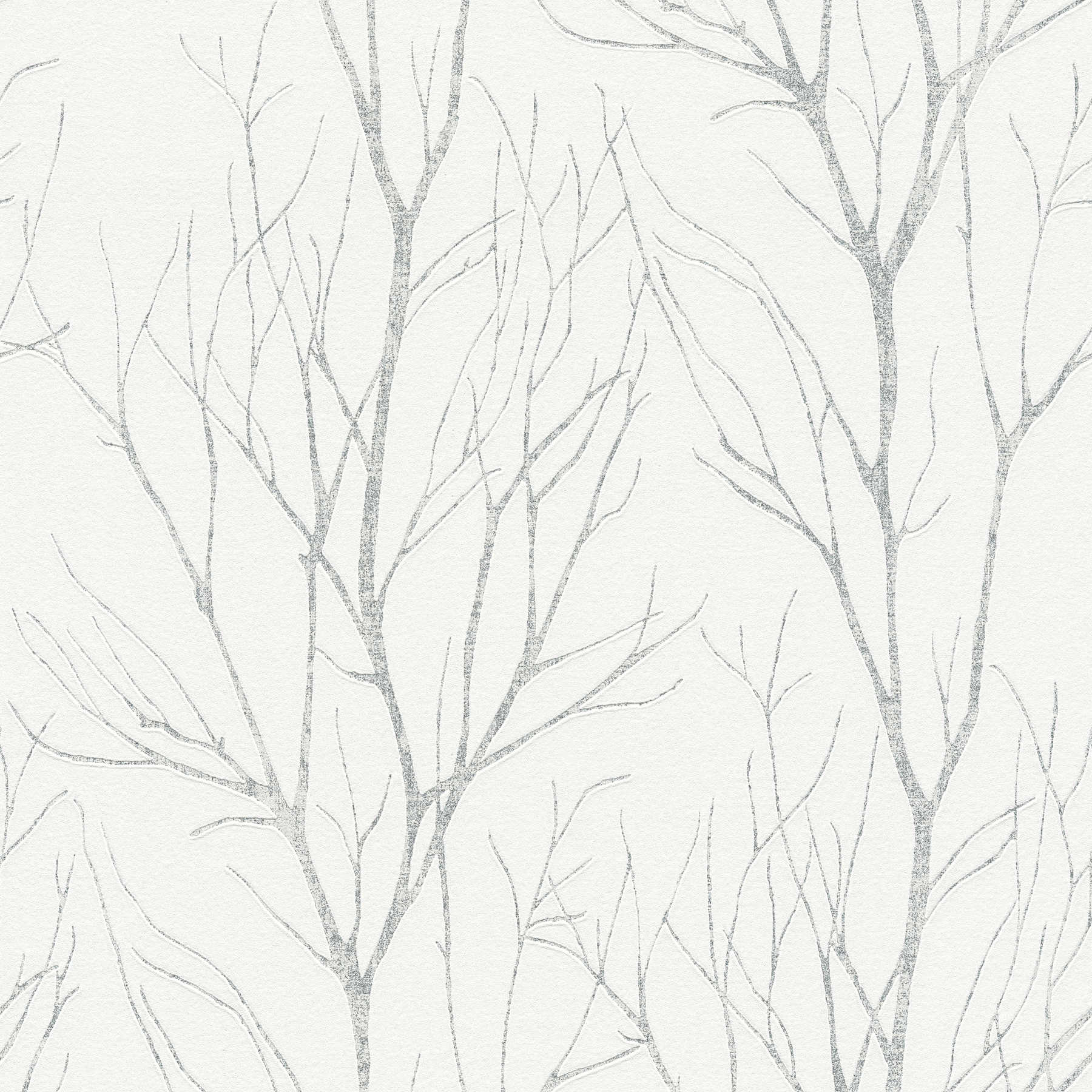 Non-woven wallpaper tree motif & metallic effect - beige, grey
