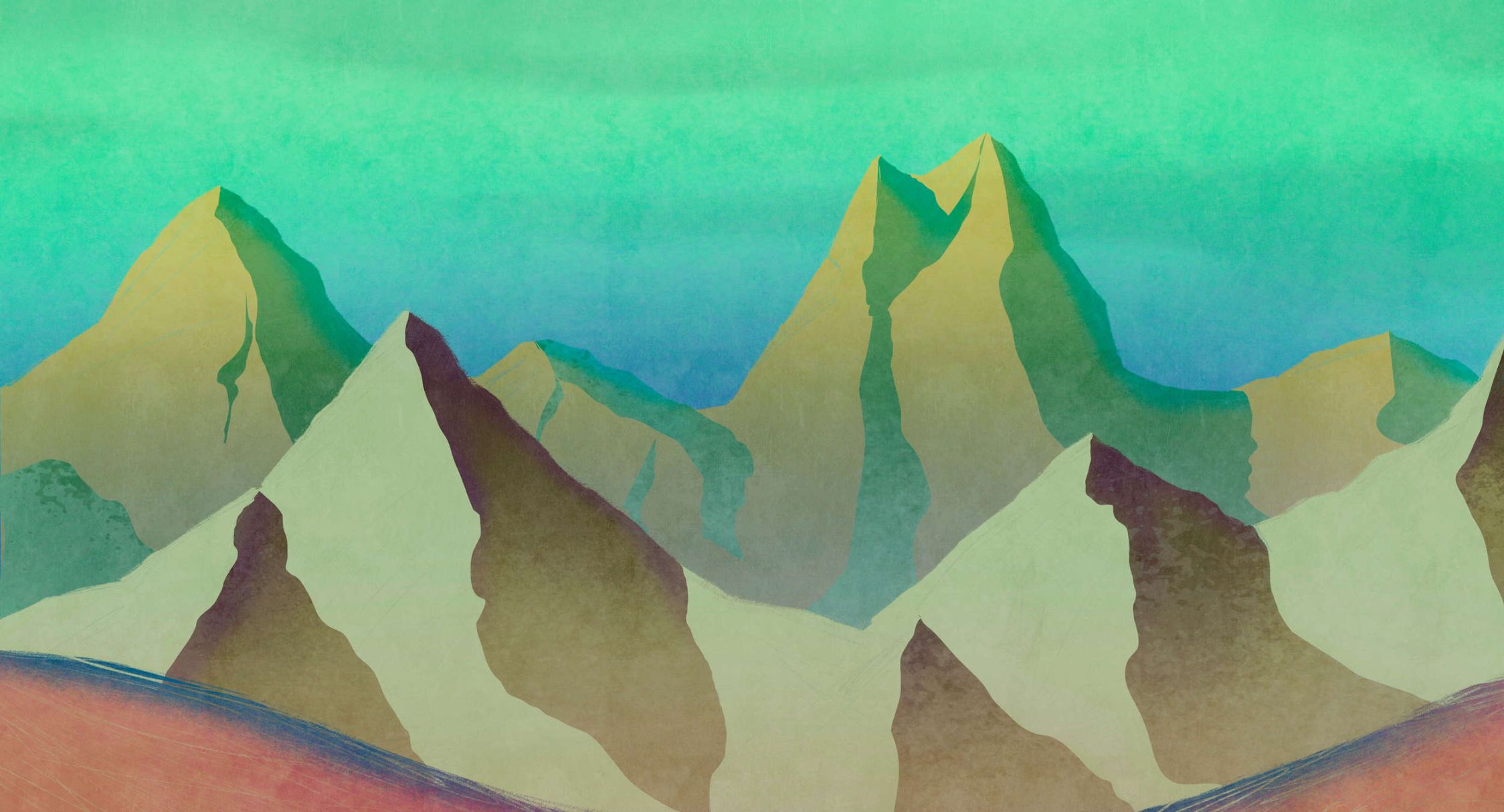             Digital behang »altitude 2« - Abstracte bergen in groen met vintage pleisterstructuur - Glad, licht glanzend premium vliesmateriaal
        