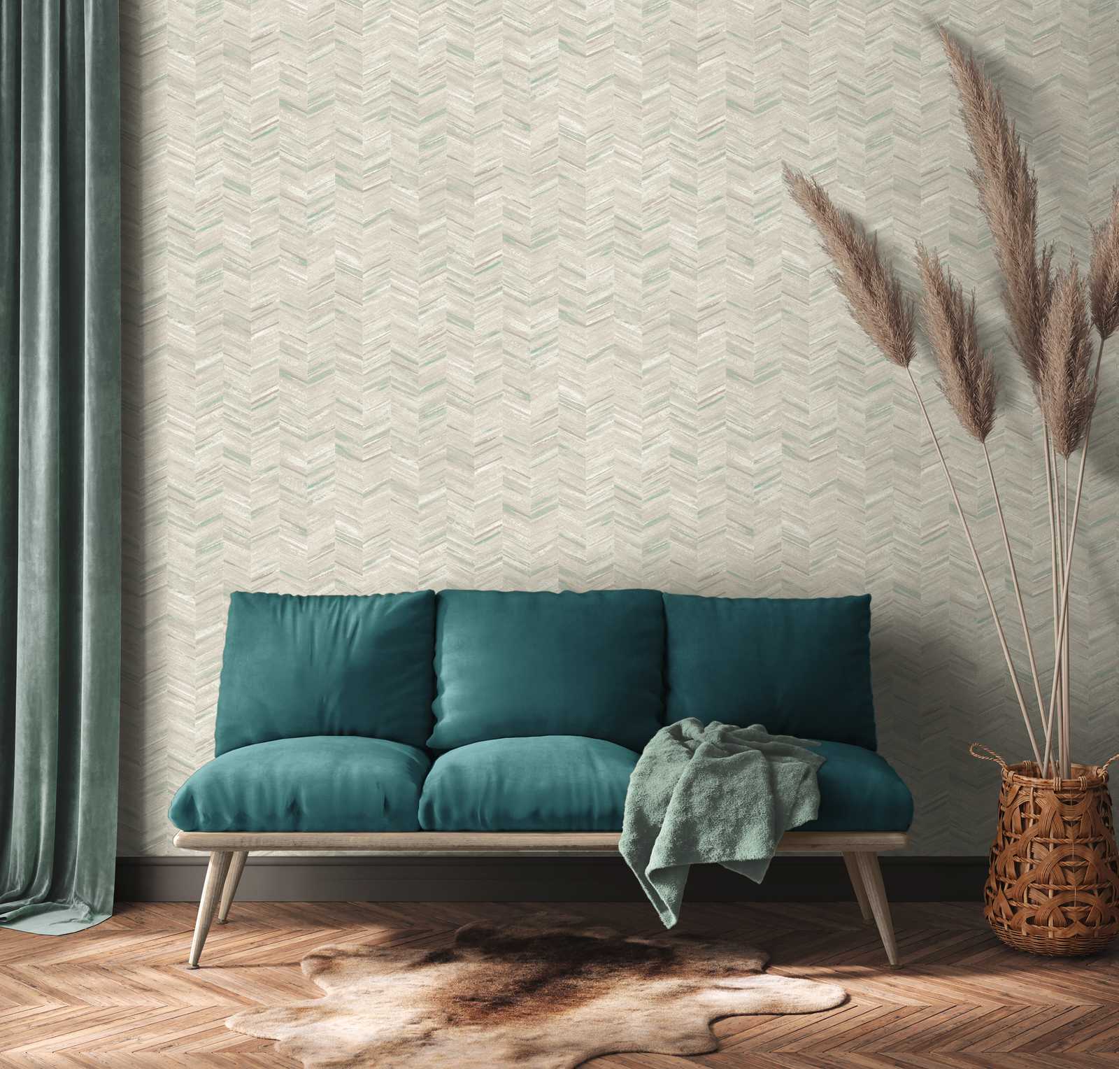             Textured wallpaper non-woven with wood effect & herringbone pattern - grey, white
        