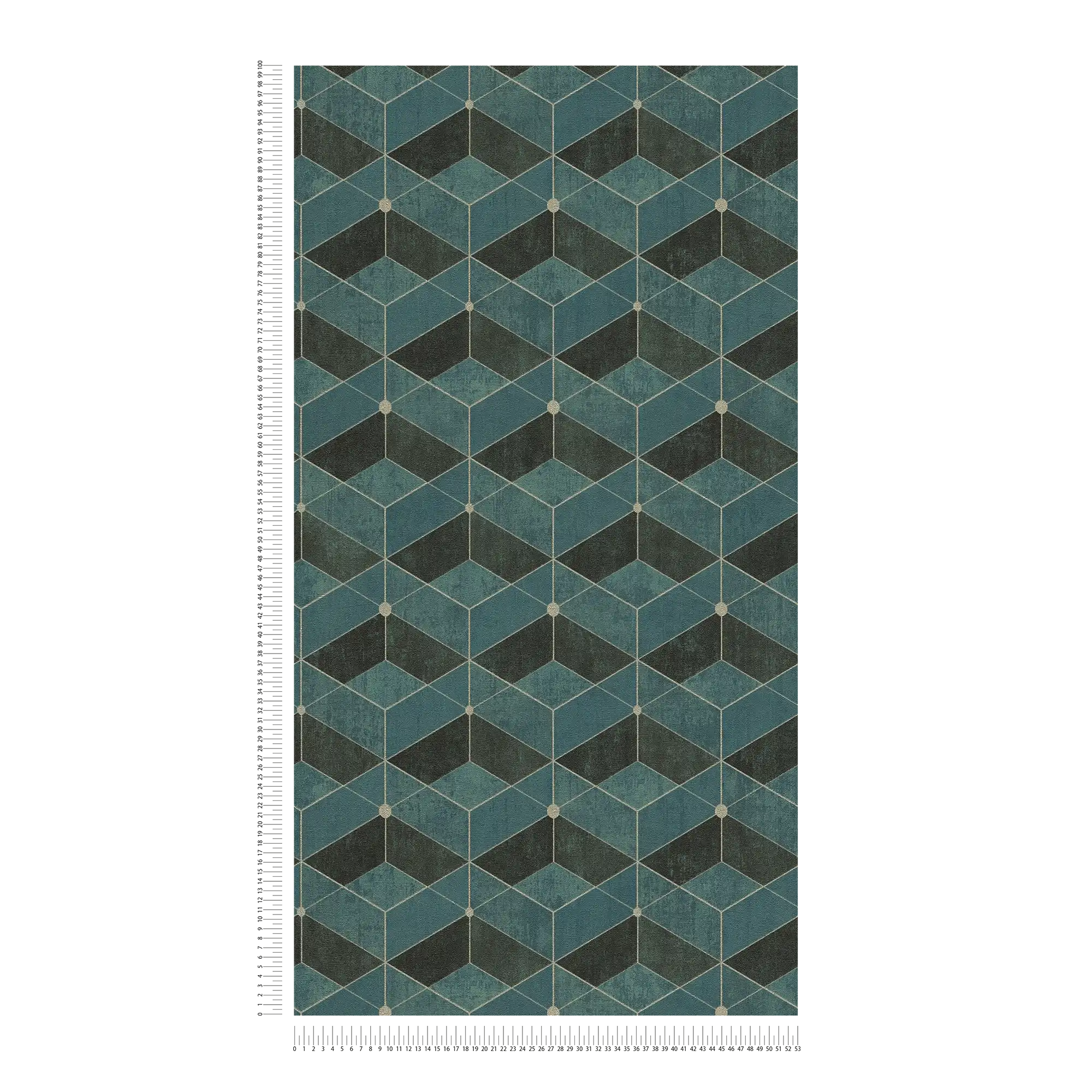             Petrol wallpaper with graphic pattern & metallic accent - blue, green, black
        