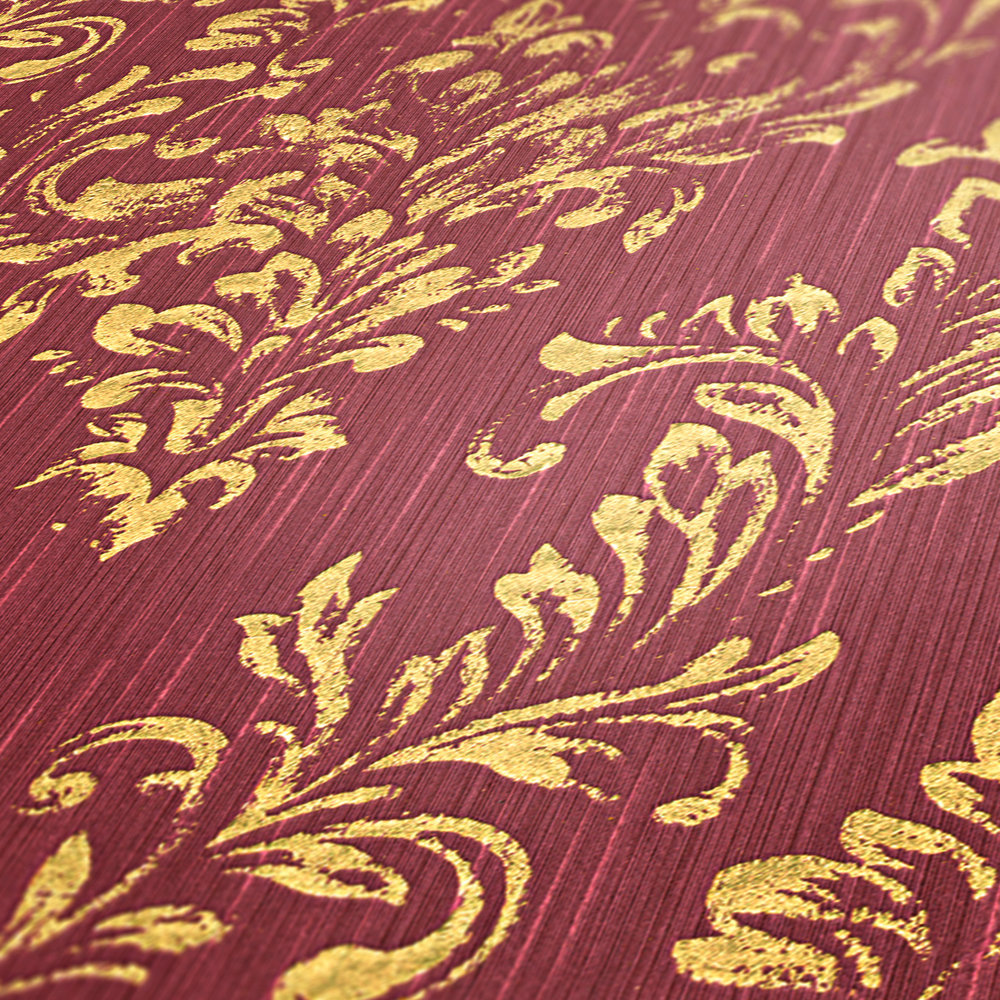             Ornament wallpaper floral with gold glitter effect - gold, red
        