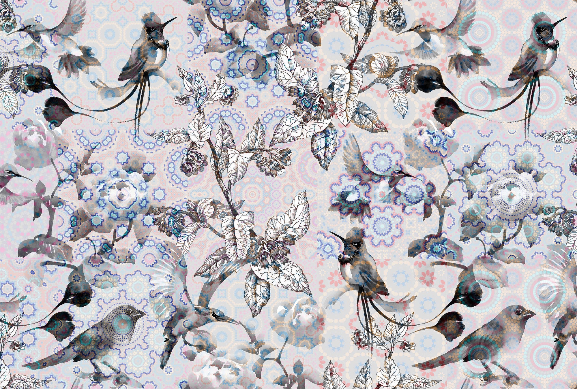             Papier peint Nature Design style collage - gris, blanc
        