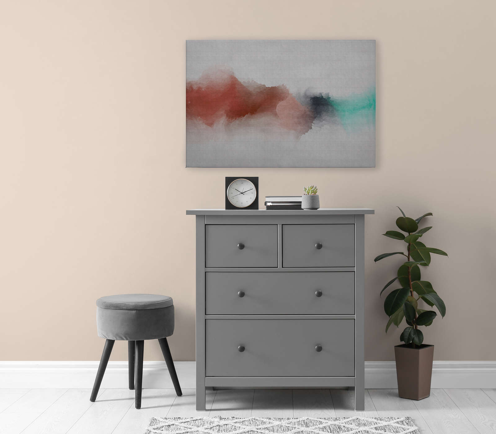             Daydream 2 - Tableau toile structure lin naturel avec tache de couleur style aquarelle - 0,90 m x 0,60 m
        
