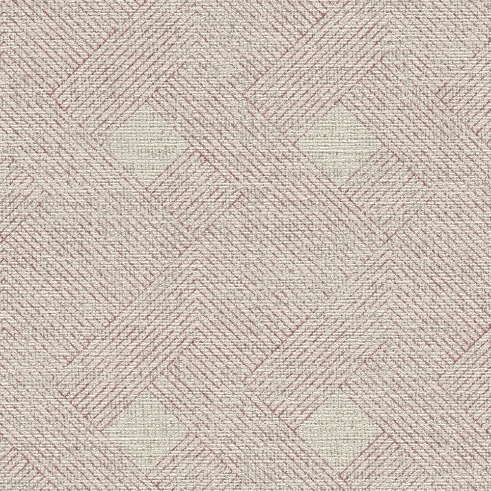             Papel pintado de líneas y rombos con aspecto textil vintage - beige, rojo
        