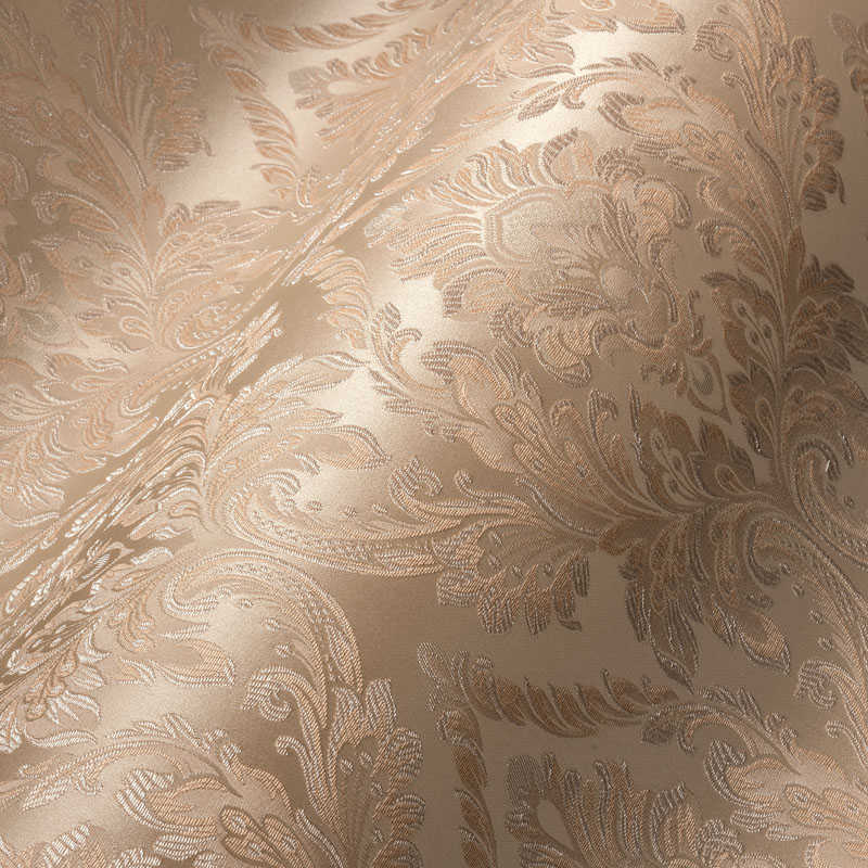             Wallpaper with jacquard ornament pattern - beige, orange
        
