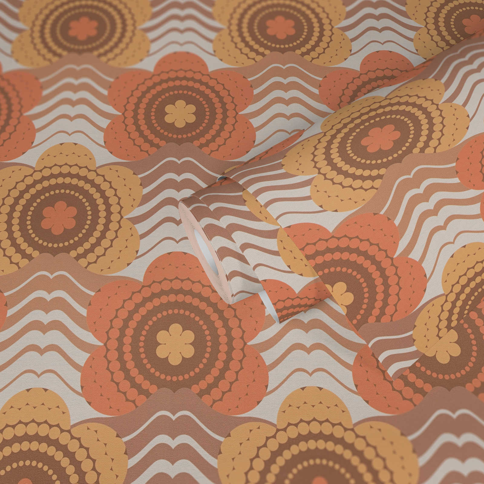             Floral pattern in dots design in the style of the 70s - brown, orange, yellow
        