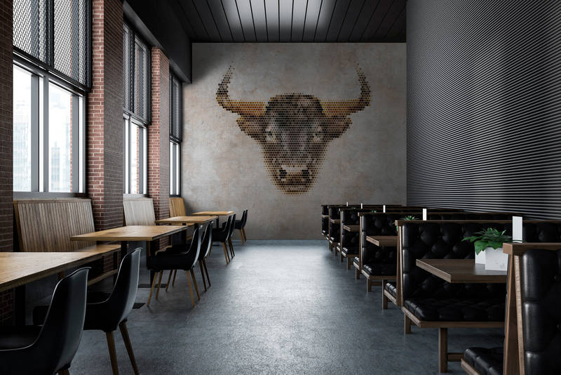             Big three 2 - digital print wallpaper, natural linen structure in concrete look with buffalo - beige, brown | matt smooth fleece
        