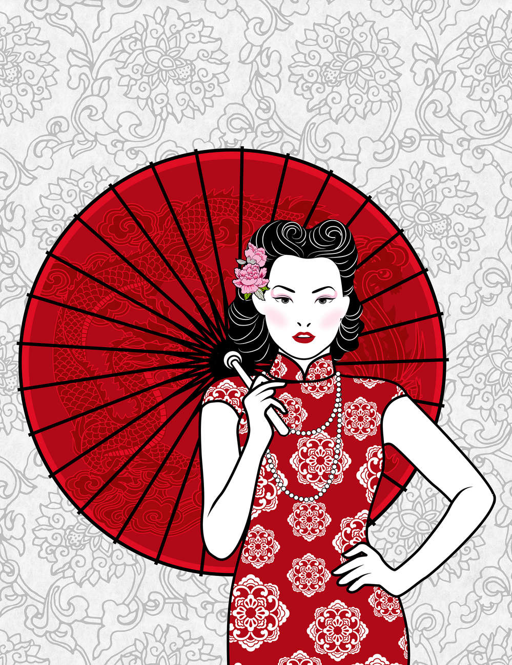             Fotomural Mujer con paraguas, motivo asiático - Tela no tejida lisa de alta calidad
        
