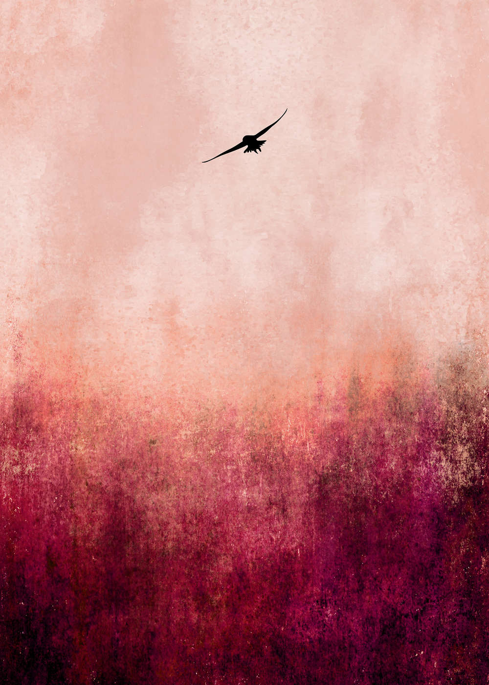             Muurschildering Zonsondergang met kleurverloop & vogelsilhouet
        