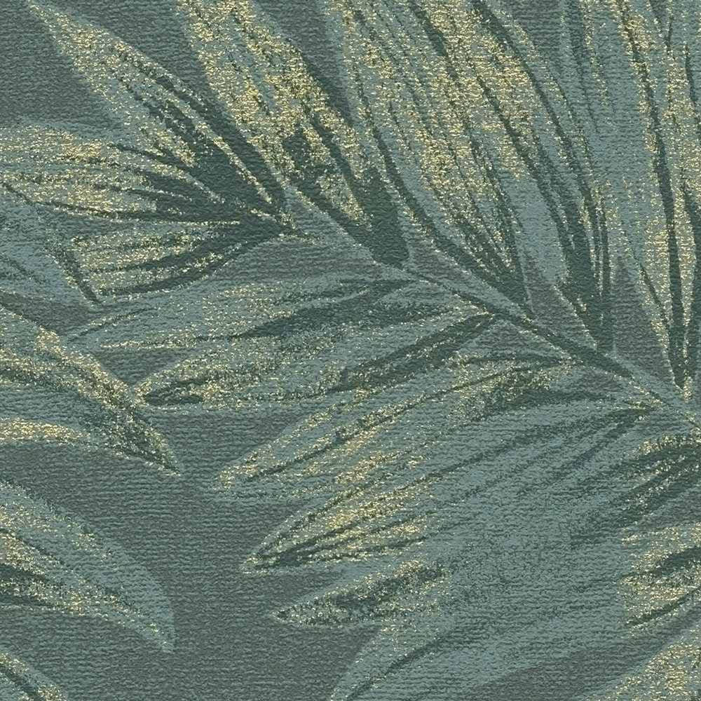             papier peint en papier intissé floral avec motif de feuilles avec détails dorés - vert, or
        