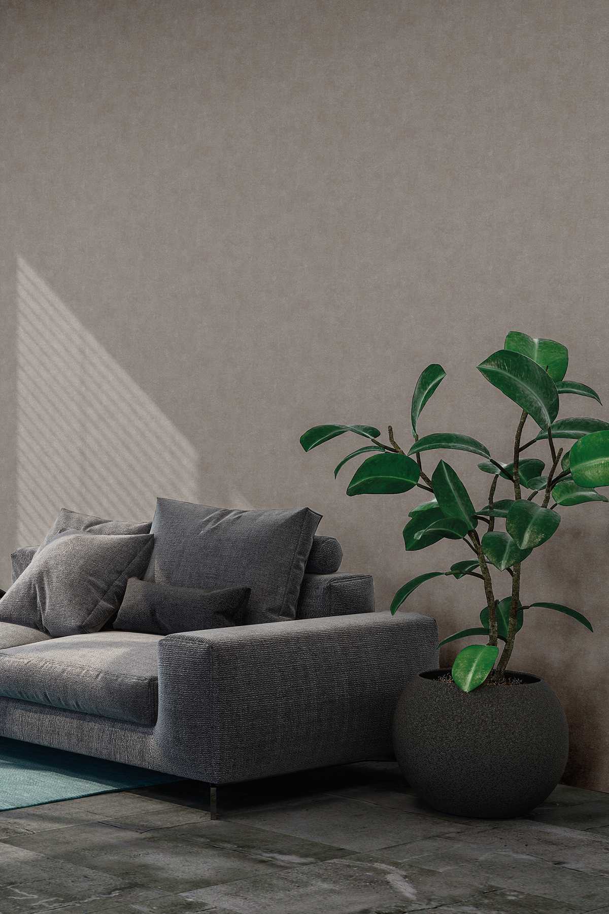             Vliesbehang grijs zijdemat structuurdesign in steenlook
        