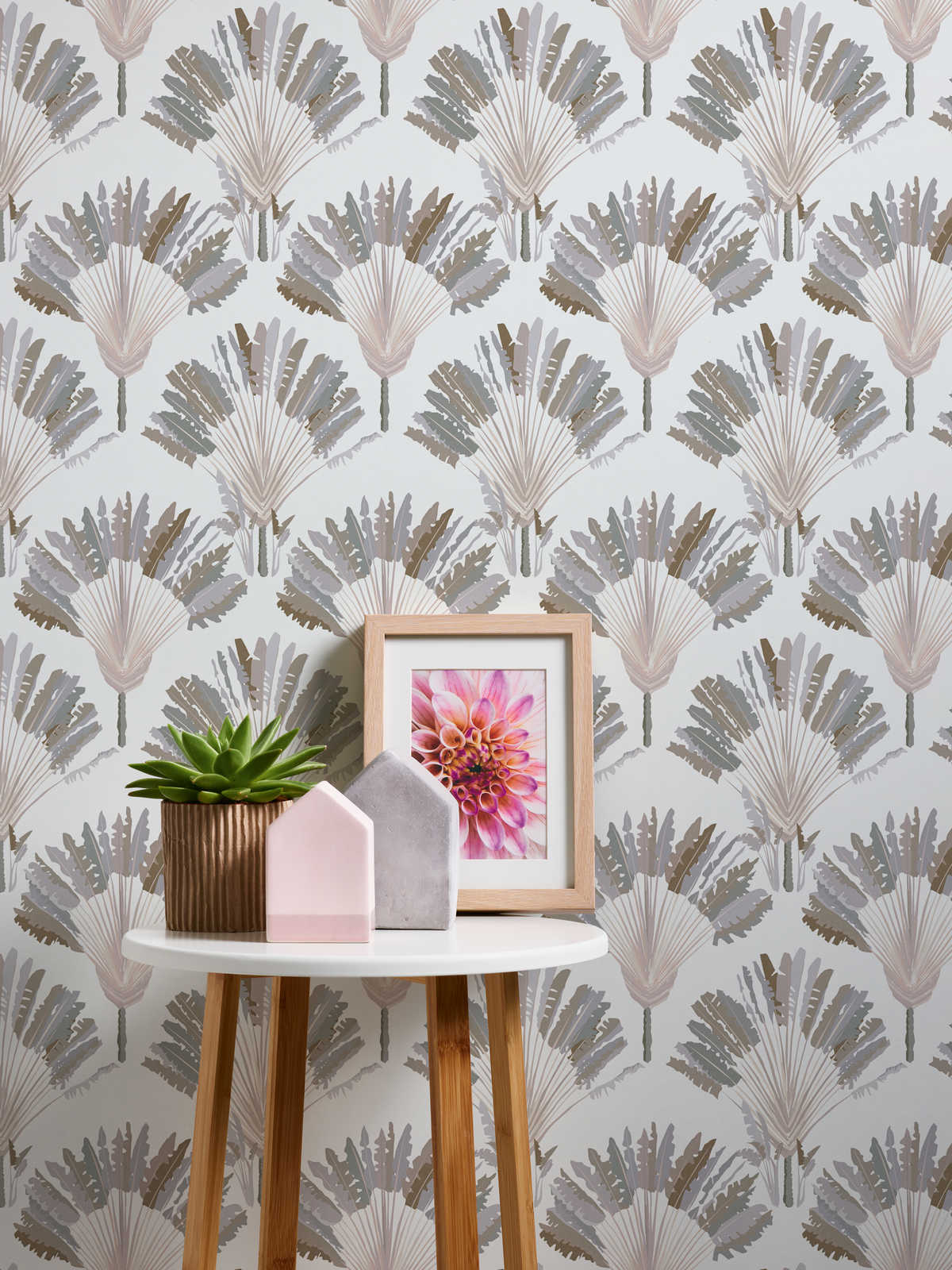            wallpaper grey beige with palm pattern & block design - grey, white, brown
        