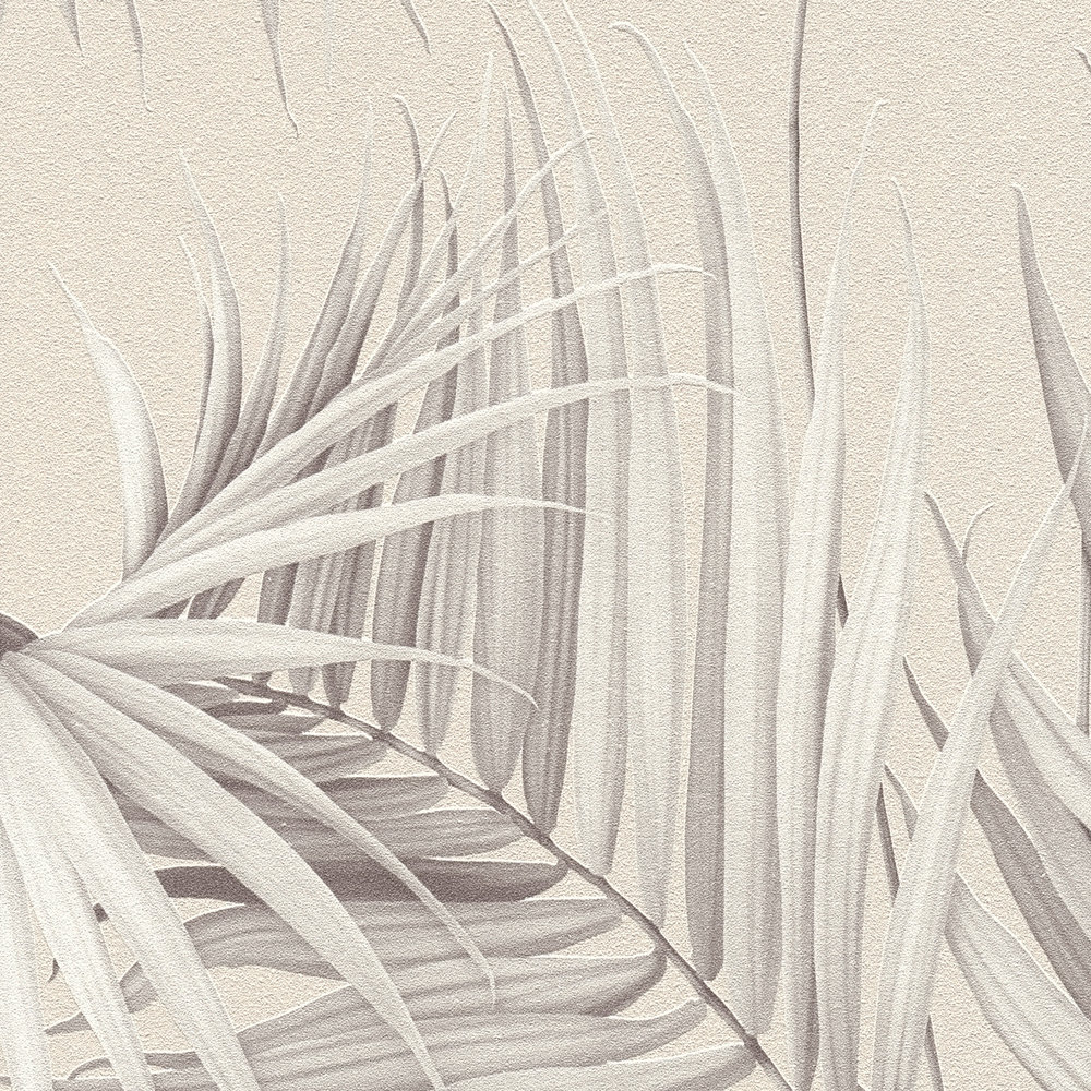             Carta da parati con effetto struttura a foglie di palma - beige, grigio
        