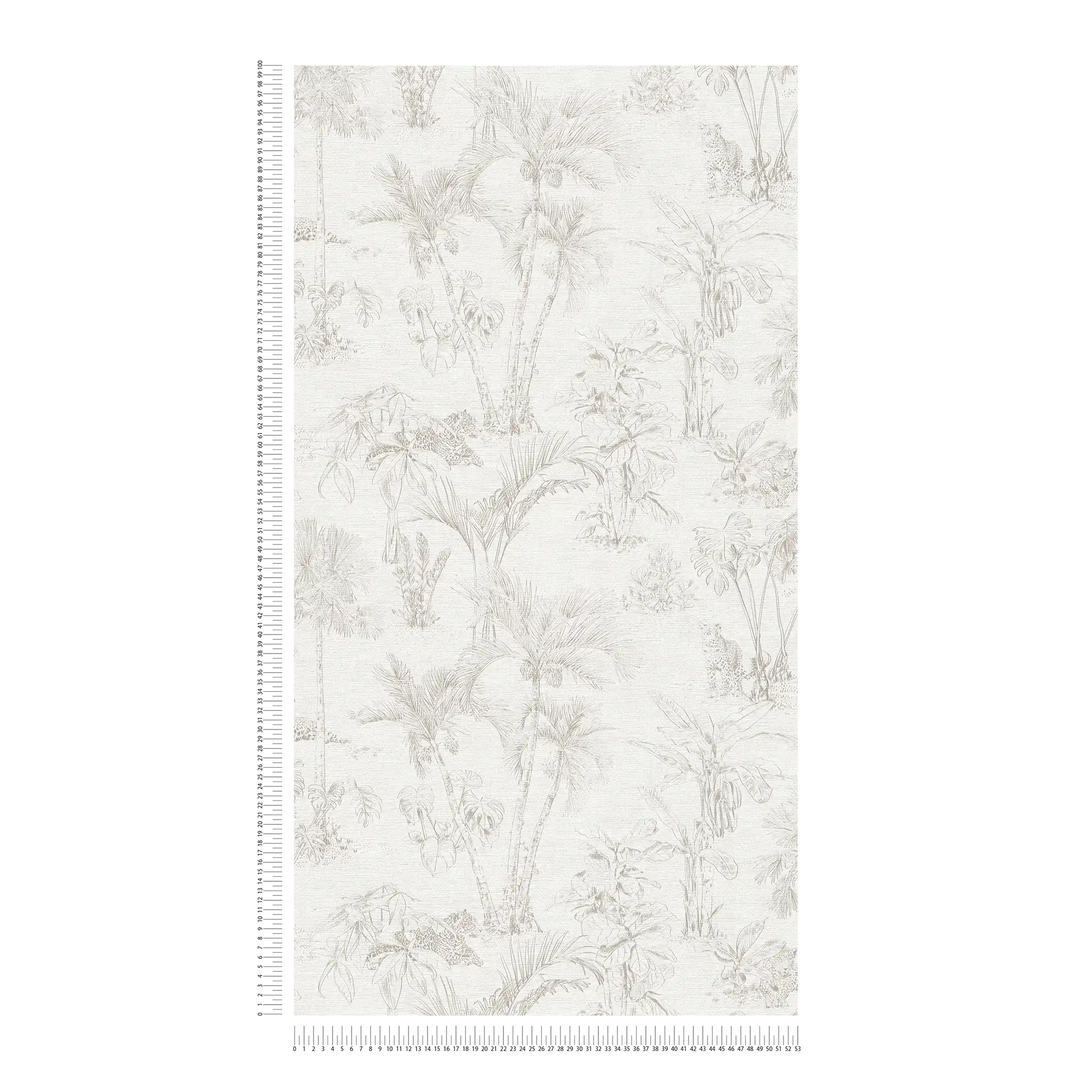             Jungle wallpaper with palm leaves & animal motif - beige, grey
        