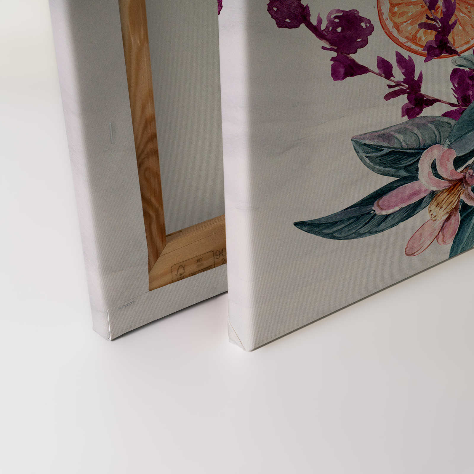             Canvas schilderij Bloemrijk & Vogels op 3D Achtergrond - 0,90 m x 0,60 m
        