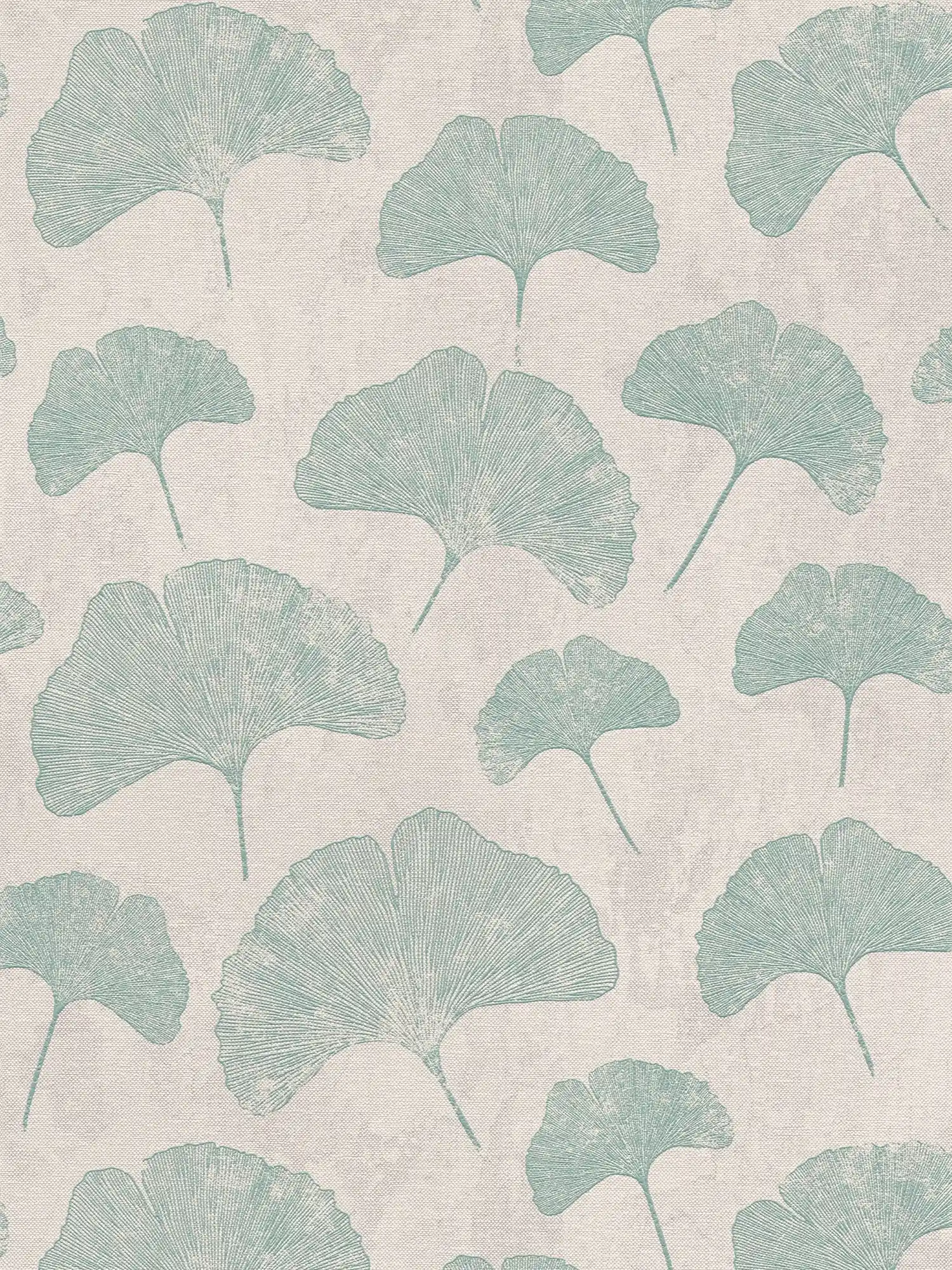 papier peint en papier feuilles floral mat structuré - gris, blanc, menthe
