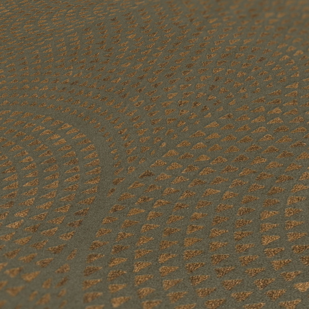             Bruin behangpapier met koperpatroon in mozaïekstijl - bruin, metallic
        