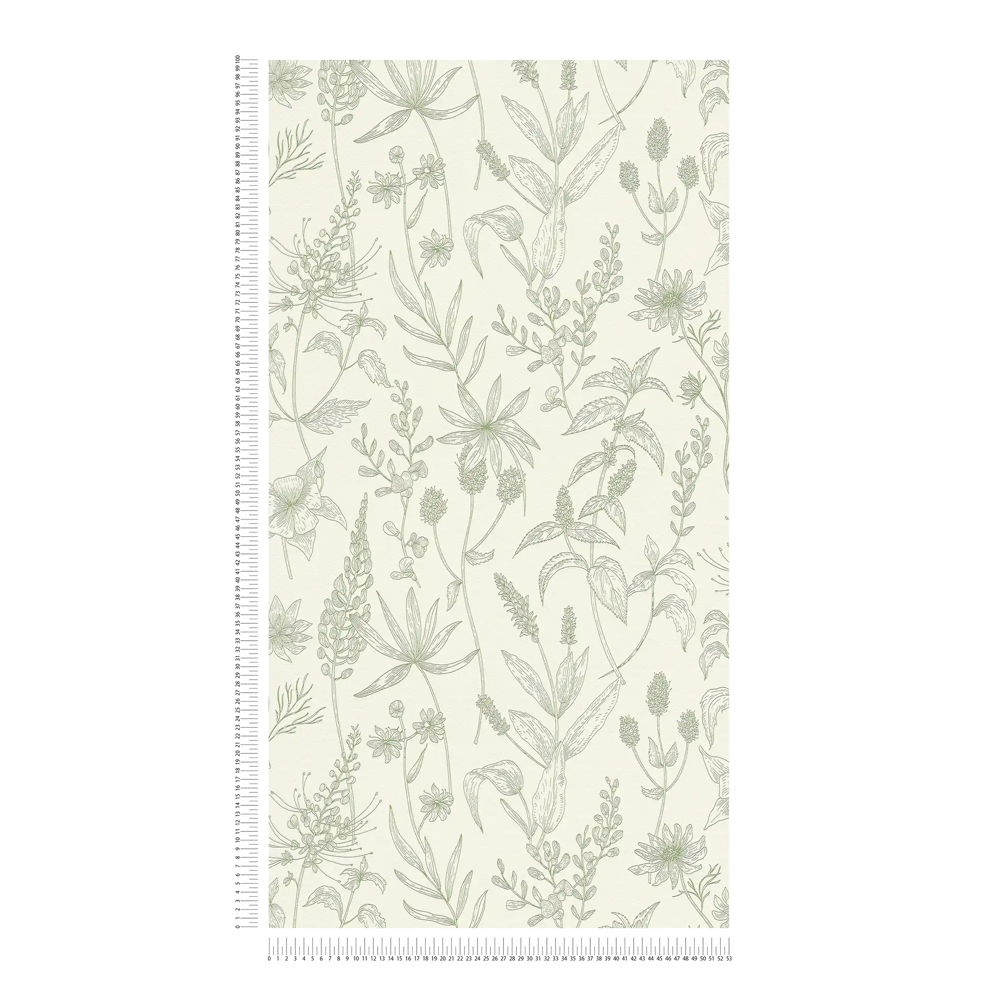             Non-woven wallpaper with floral pattern and metallic accent - green, silver, white
        