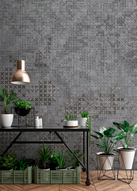             Pixel Style Cross Pattern Wallpaper - Grijs, Zwart
        