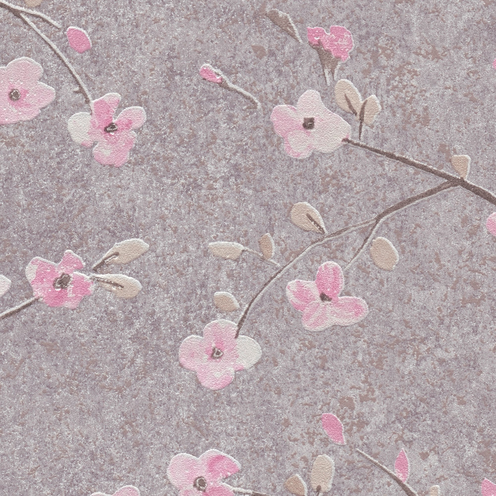             Asian style wallpaper with cherry blossom pattern - grey, pink
        