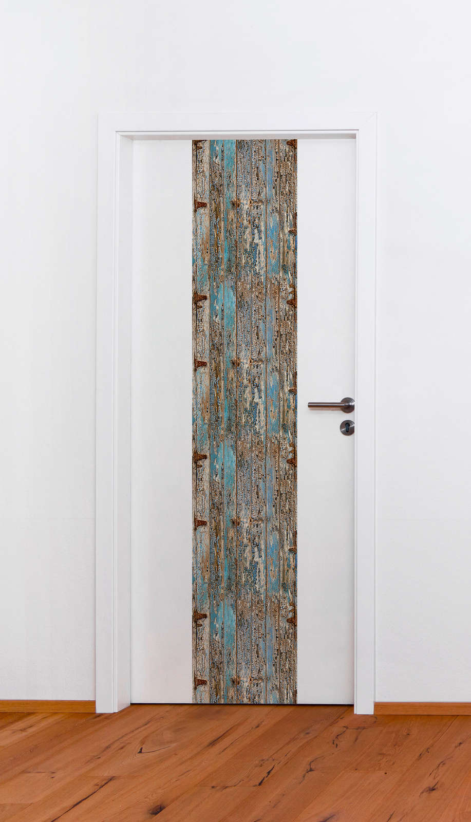             Motif wallpaper wooden boards in used look, Shabby Chic style - blue, beige, grey
        
