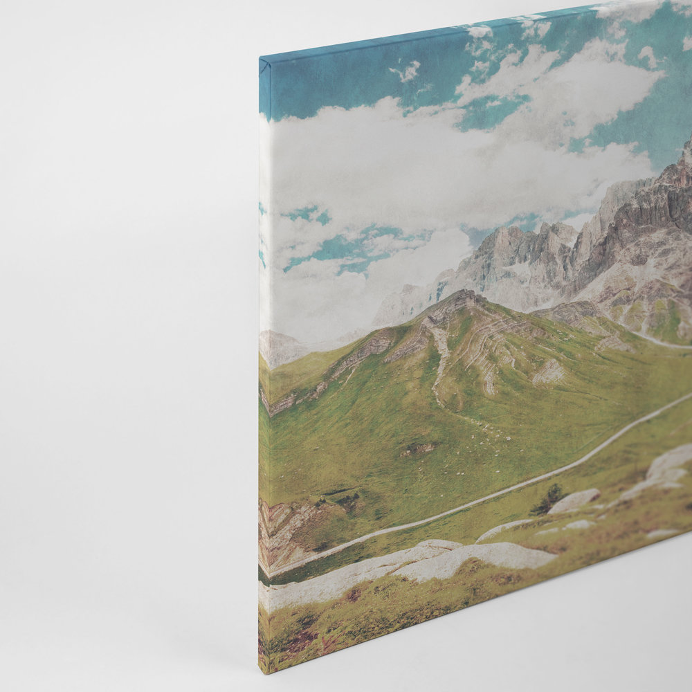             Dolomiti 2 - Canvas painting Dolomites retro photography in blotting paper structure - 0,90 m x 0,60 m
        