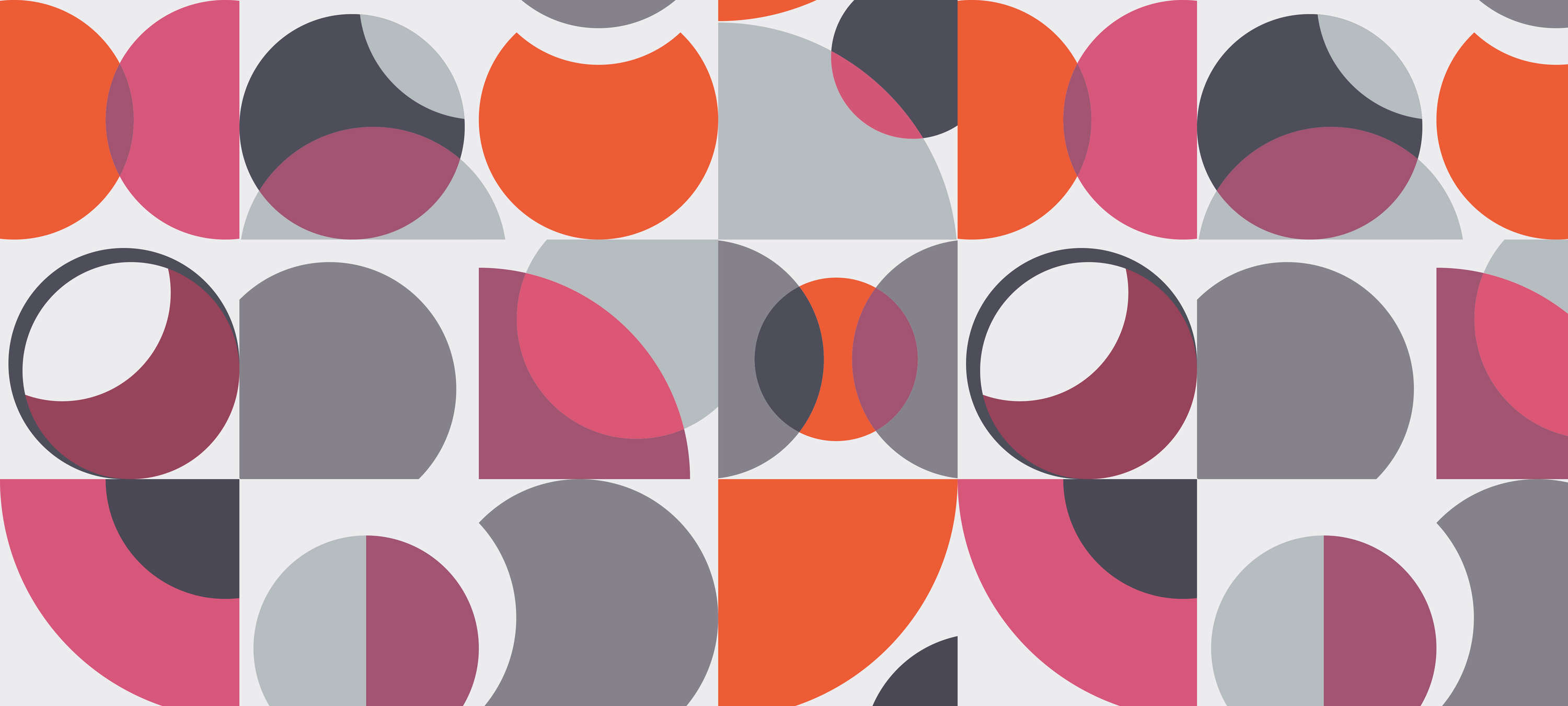             Muurschildering retro design geometrisch & abstract - oranje, paars, grijs
        