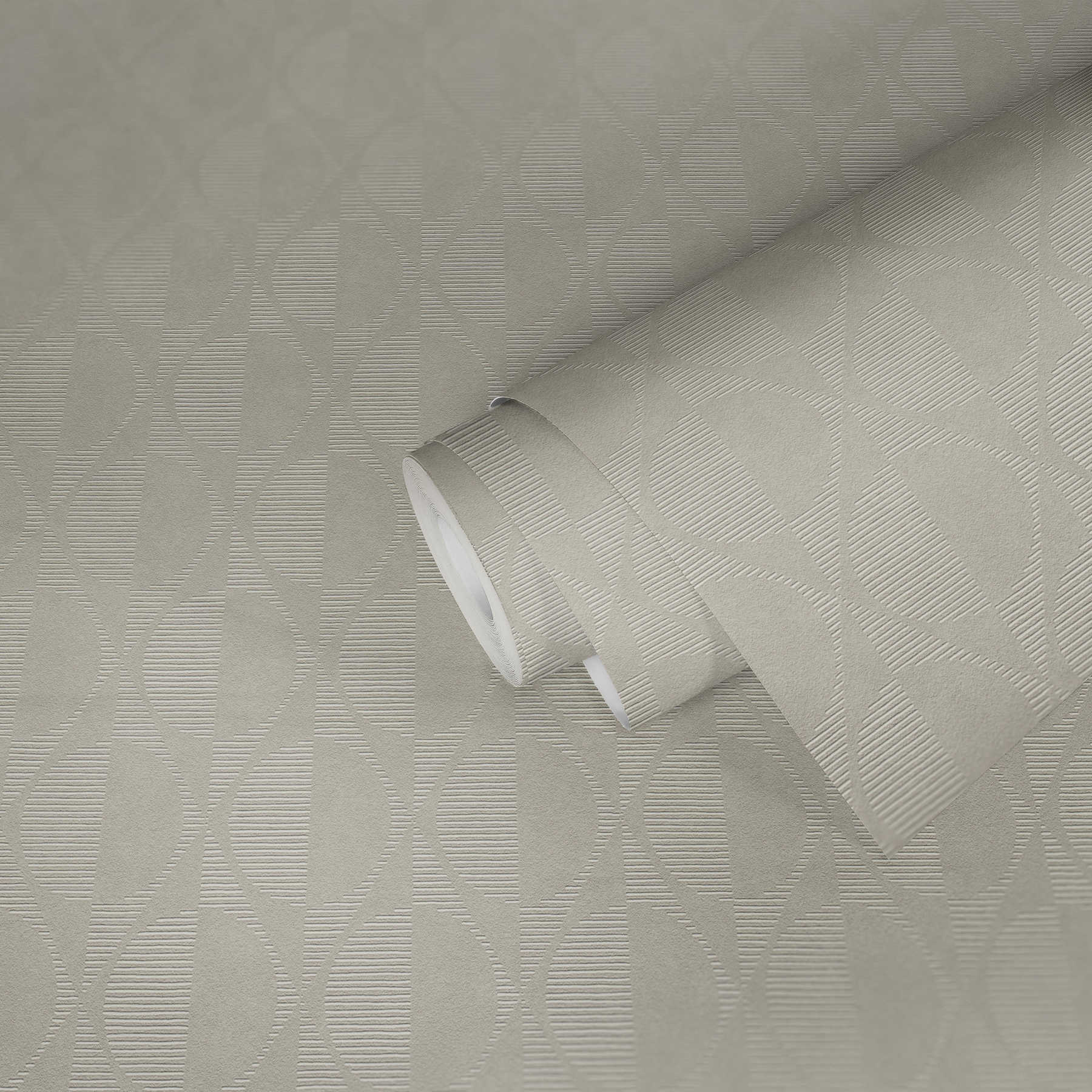             Retro behang met symmetrisch patroon - beige, grijs, crème
        