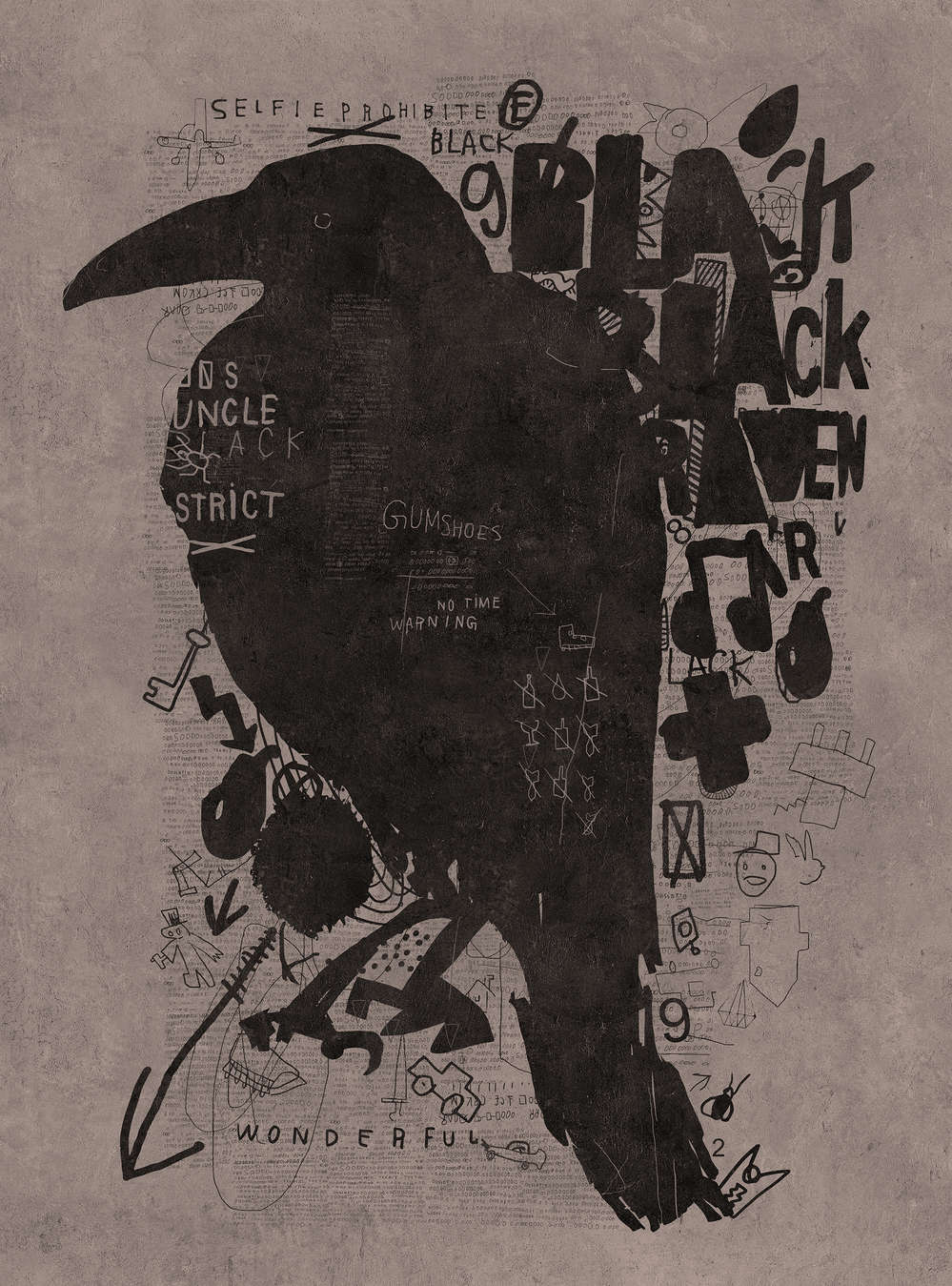             Streets of London 2 - Papier peint corbeau noir avec motif scribble
        
