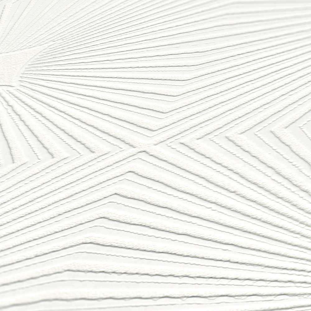             Papel pintado blanco con diseño de estructura 3D y patrón retro
        